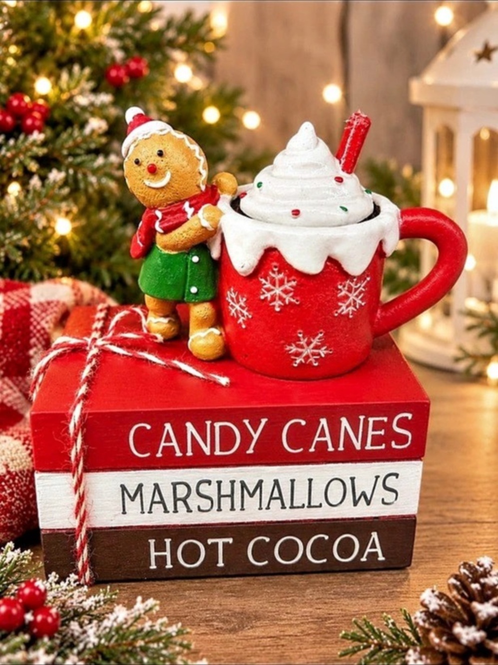 Holiday Sweets Stacked Book Wood Decor Red & White Christmas decor